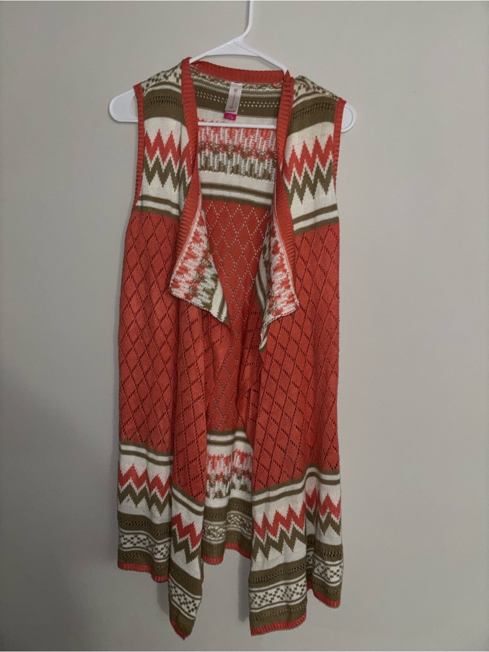 Sleeveless Coral Aztec Knit Cardigan Vest